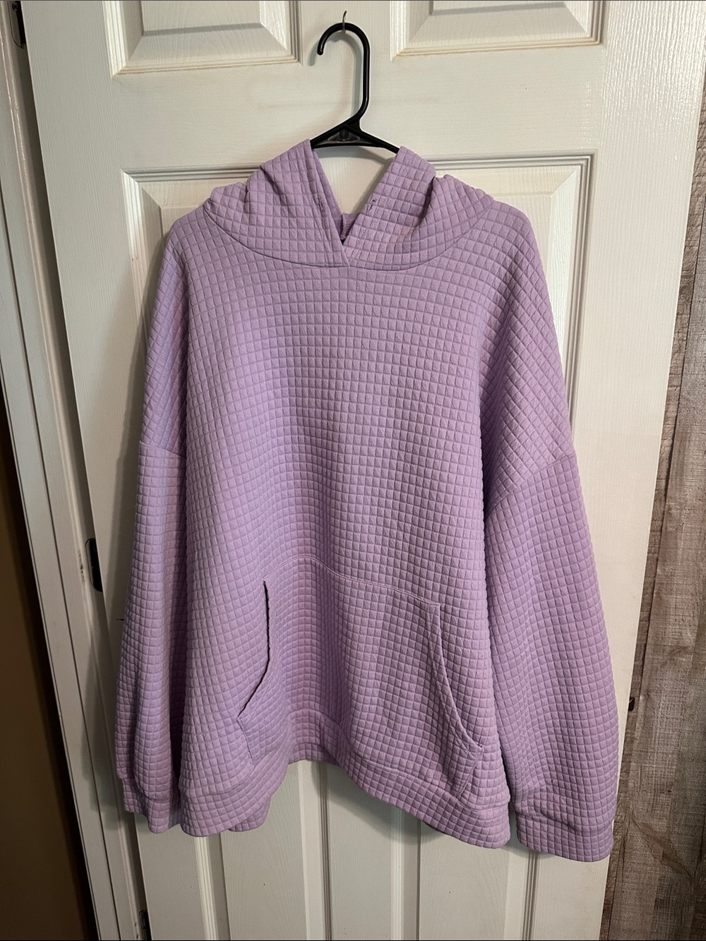 Cozy Waffle-Knit Hooded Pullover Sweatshirt - Lavender